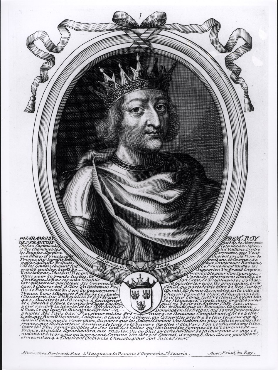 Pharamond（d.427）传奇的法国国王，来自法国所有国王的代表，从Pharamond到Louis XIV，巴黎，1679 作者 尼古拉斯二世·拉尔梅辛