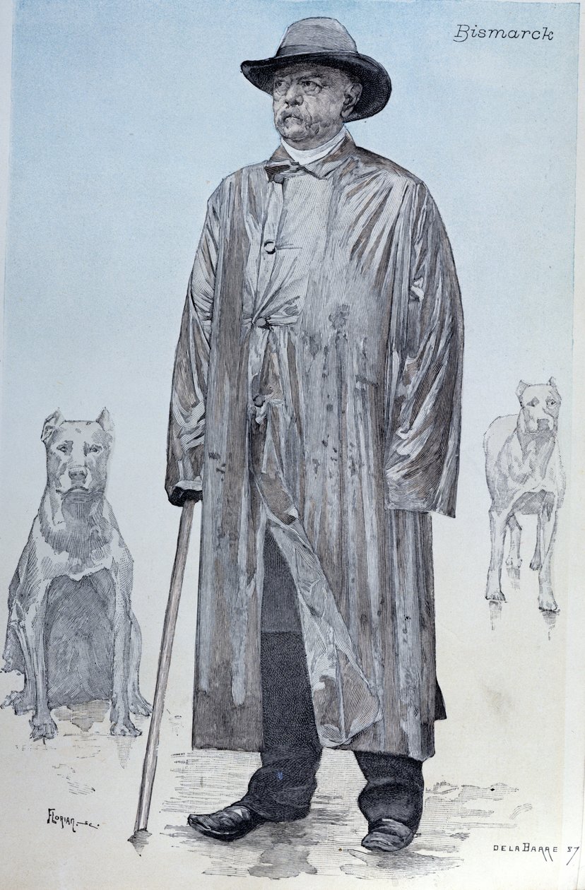 总理俾斯麦和他的狗，涵盖了1887年10月由弗洛里安雕刻的La Revue Illustree的插图 作者 德拉巴雷
