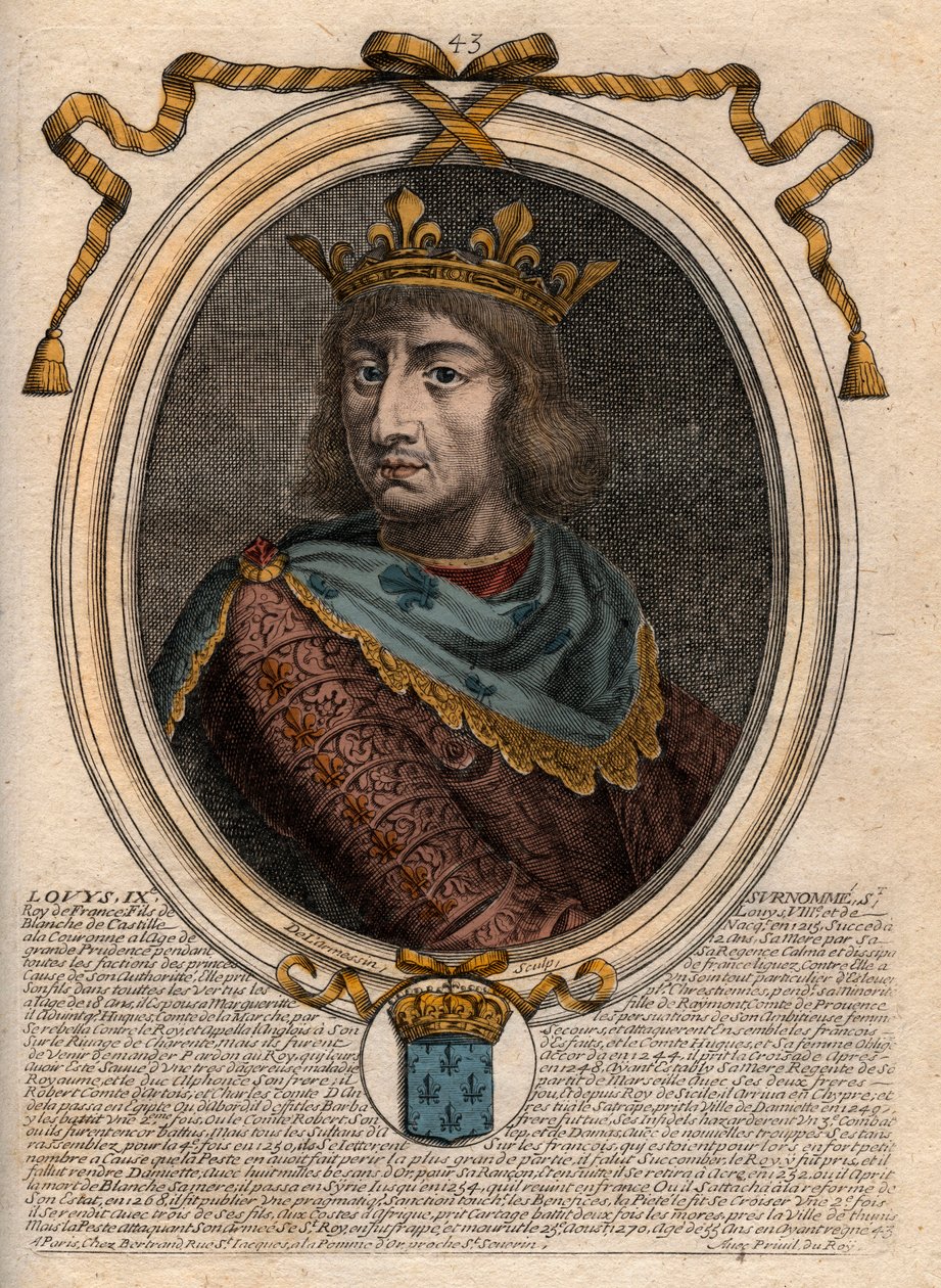 圣路易斯（Saint-Louis, Louis IX (1214-1270)）的肖像--法国国王圣路易斯九世（1214-1270）--雕刻自《Les Augustes Representations of all the Kings of France from Pharamond to LouisXIV》，巴黎 作者 德拉梅辛