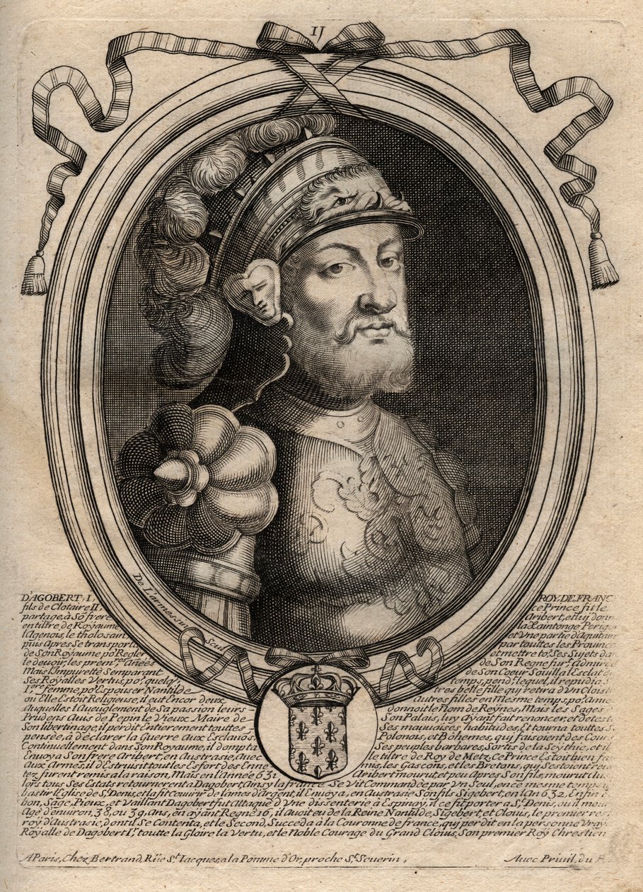 Portrait of Dagobert, King of the Francs from 628 to 638 - Dagobert (605-39) King of the Franks - engraving from 