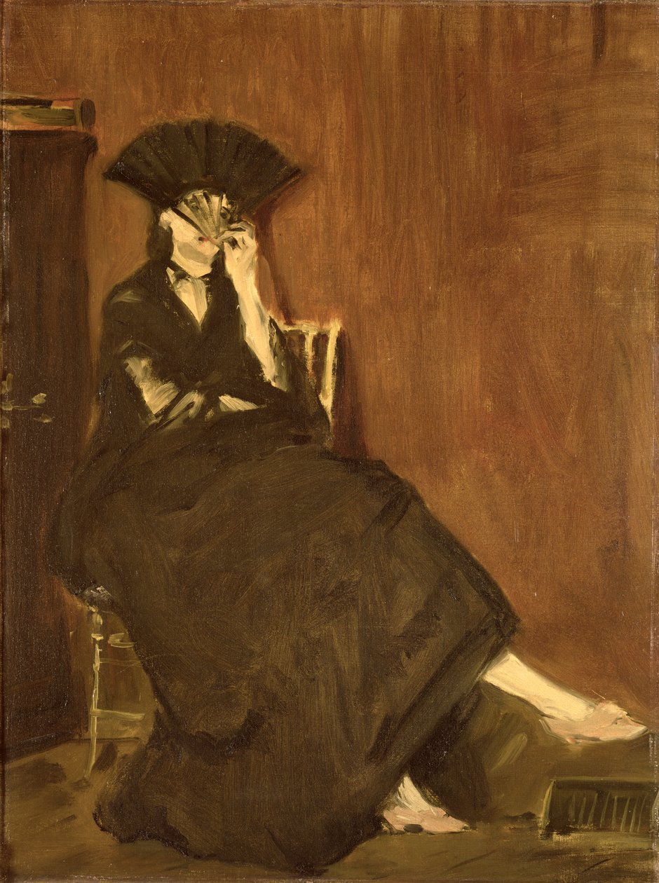 Berthe Morisot（1841-95）与粉丝，1872年 作者 爱德华·马奈