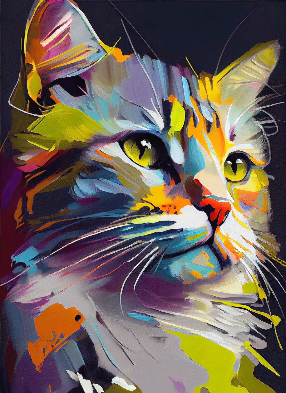 抽象可爱的猫，油画笔触，墙壁艺术印刷品 作者 法赫塔利·阿卜杜勒拉希姆