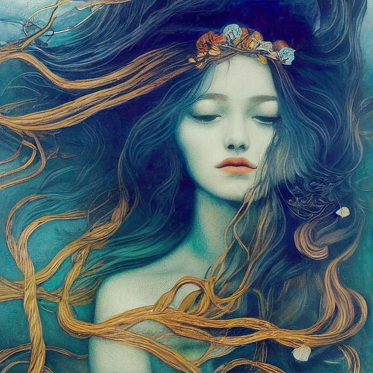 抽象美丽的女孩，头发在风中翩翩起舞，画布版画 作者 法赫塔利·阿卜杜勒拉希姆