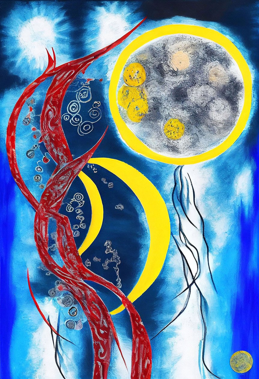 月亮的和谐》，帆布丙烯抽象画 作者 法赫塔利·阿卜杜勒拉希姆