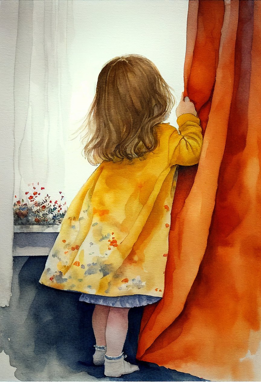 小女孩捉迷藏, 水彩画, 壁画 | 帆布打印 作者 法赫塔利·阿卜杜勒拉希姆