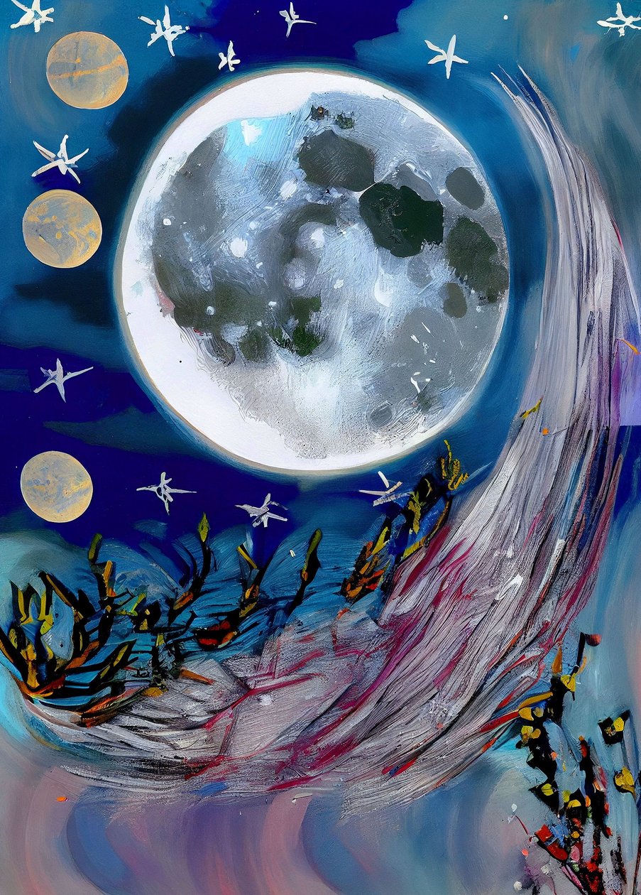 夜晚的月亮 帆布抽象画，壁画打印 作者 法赫塔利·阿卜杜勒拉希姆