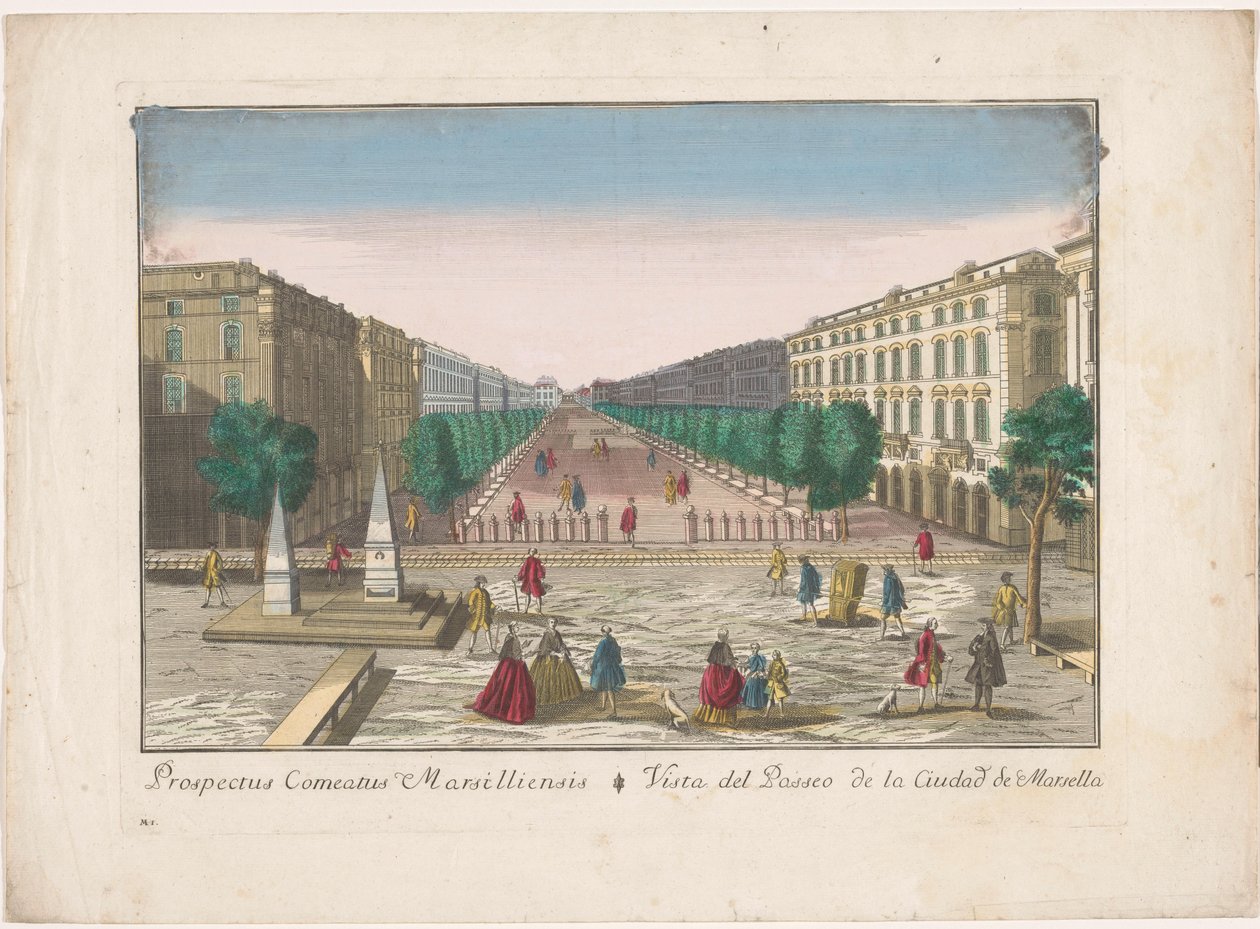 马赛海滨大道景观
Vista del passeo de la ciudad de Marsella（标题见实物） 作者 雷蒙迪尼家族（归属于）