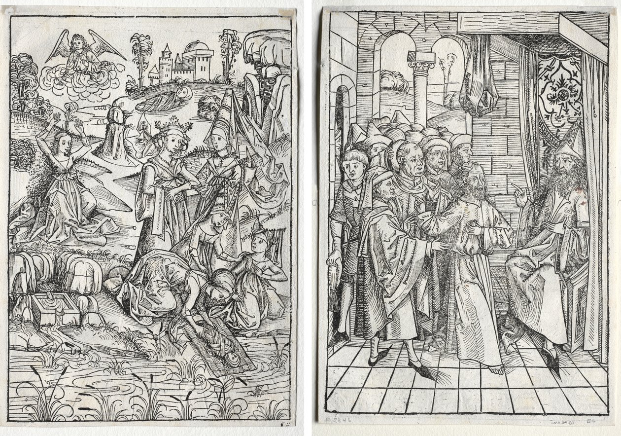 Der Schatzbehalter：  法老的女儿找到了摩西（正面）；Der Schatzbehalter：  基督在该亚法面前（背面） 作者 Christophe Philippe Oberkampf 事务所