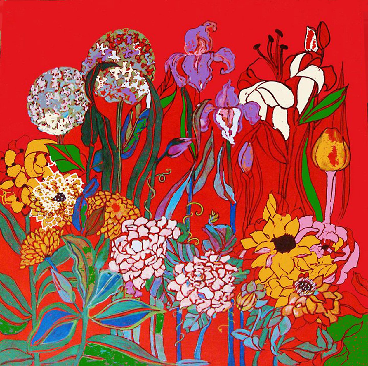 阿迪亚娜花园里的花》，2016 年（混合、丙烯、墨水、油彩） 作者 琳达·亚瑟（Linda Arthur）