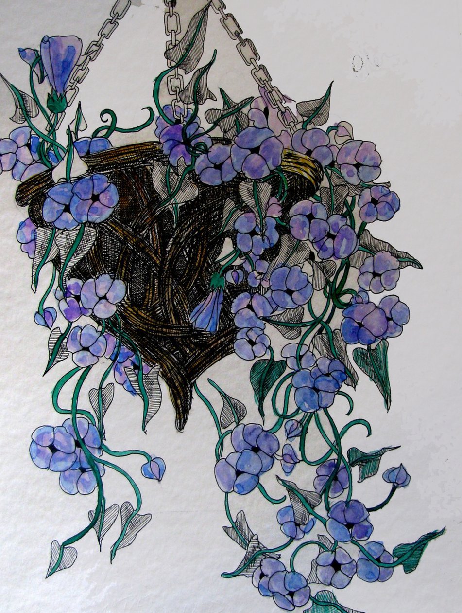 挂花，2014 年（水彩、水墨） 作者 琳达·亚瑟（Linda Arthur）