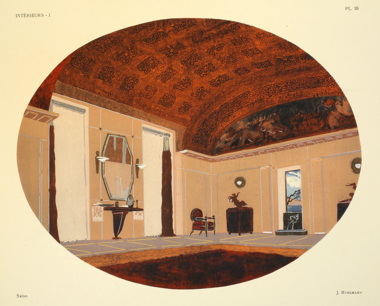 沙龙，插图来自&39;Interieurs&39;由Leon Moussinac，酒吧。 Albert Levy，1924-26 作者 雅克·埃米尔·鲁尔曼