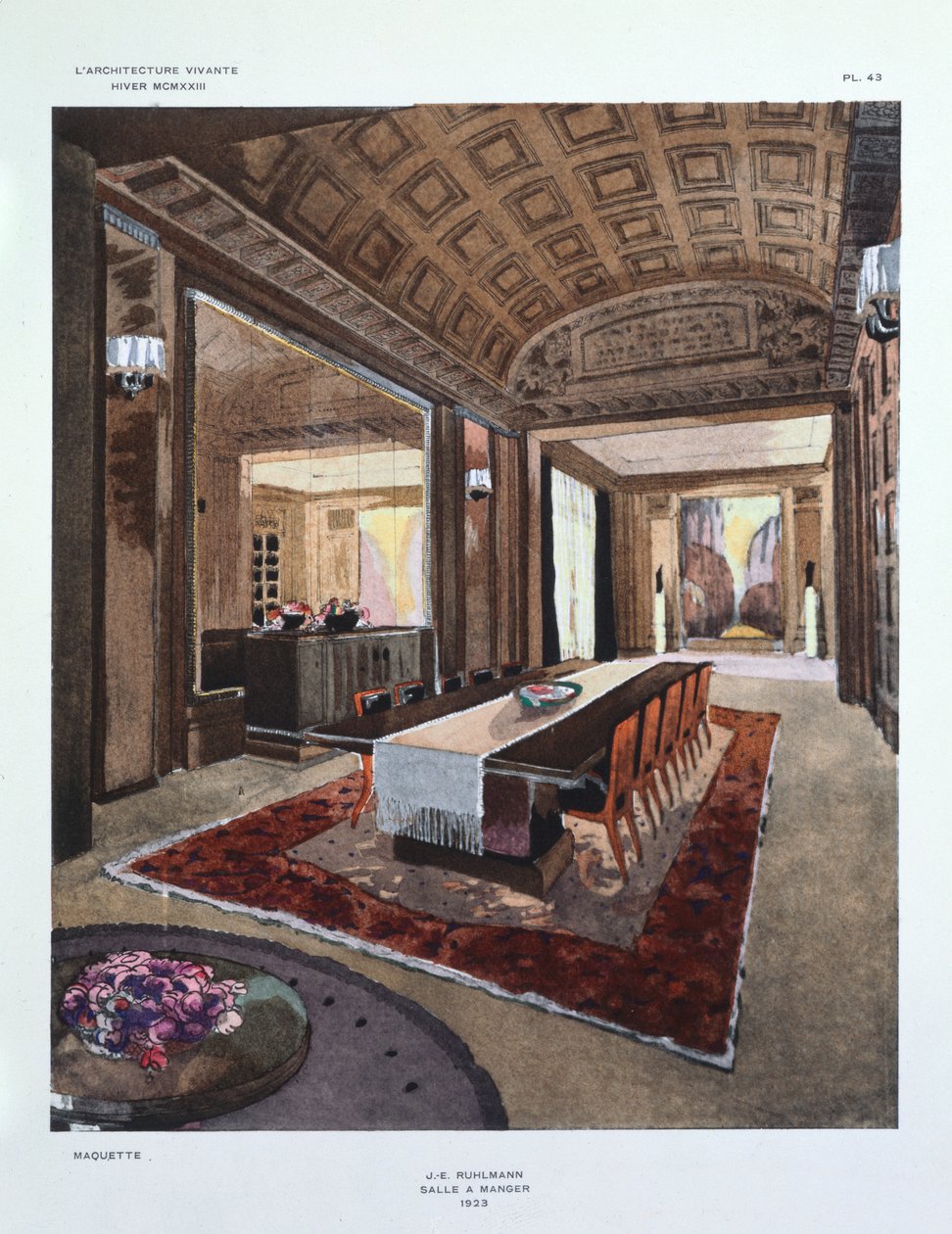 设计一个餐厅，插图来自&39;L&39;Architecture Vivante&39;杂志的冬季刊，1923年 作者 雅克·埃米尔·鲁尔曼