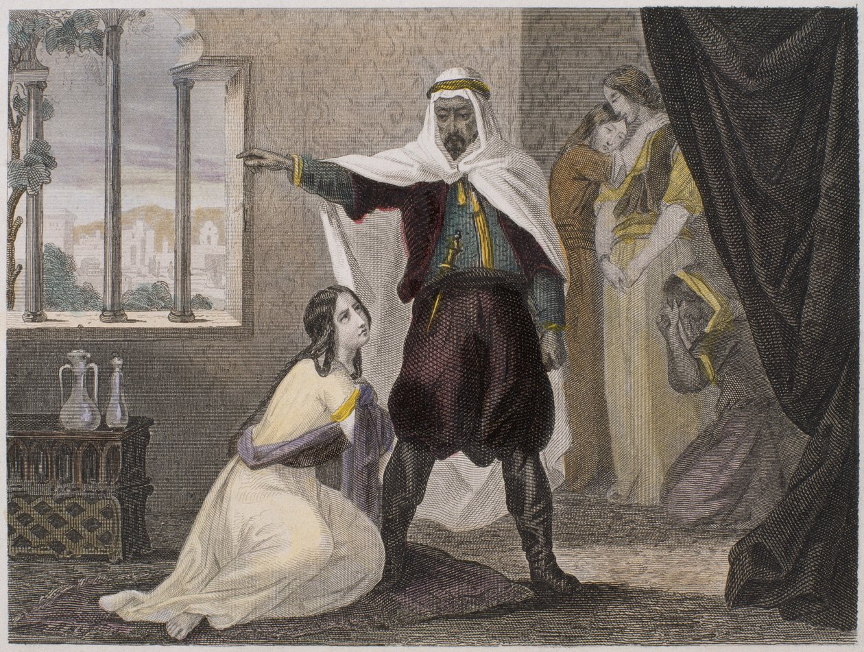 绑架美丽的Zhoraydah，来自海洋和地中海的私人历史的插图由P. Christian，1842-52 作者 或Ciappori Puche，Claudius Joseph Ciappori