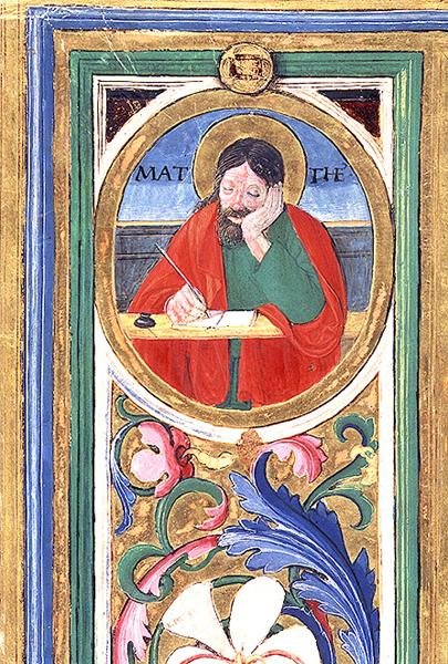 Ms 542 f.3v 圣马太写的第一本福音书，来自佛罗伦萨Badia Fiorentina教堂的Don Appiano写的诗篇。 作者 或di Giovanni Monte del Fora