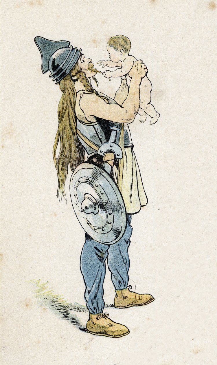 一个高卢武士和他的孩子。在 "法国，他的故事由G. Montorgueil讲述，由Job拍摄 "1896年。私人收藏。 作者 Onfray de Breville Jacques Job的化名