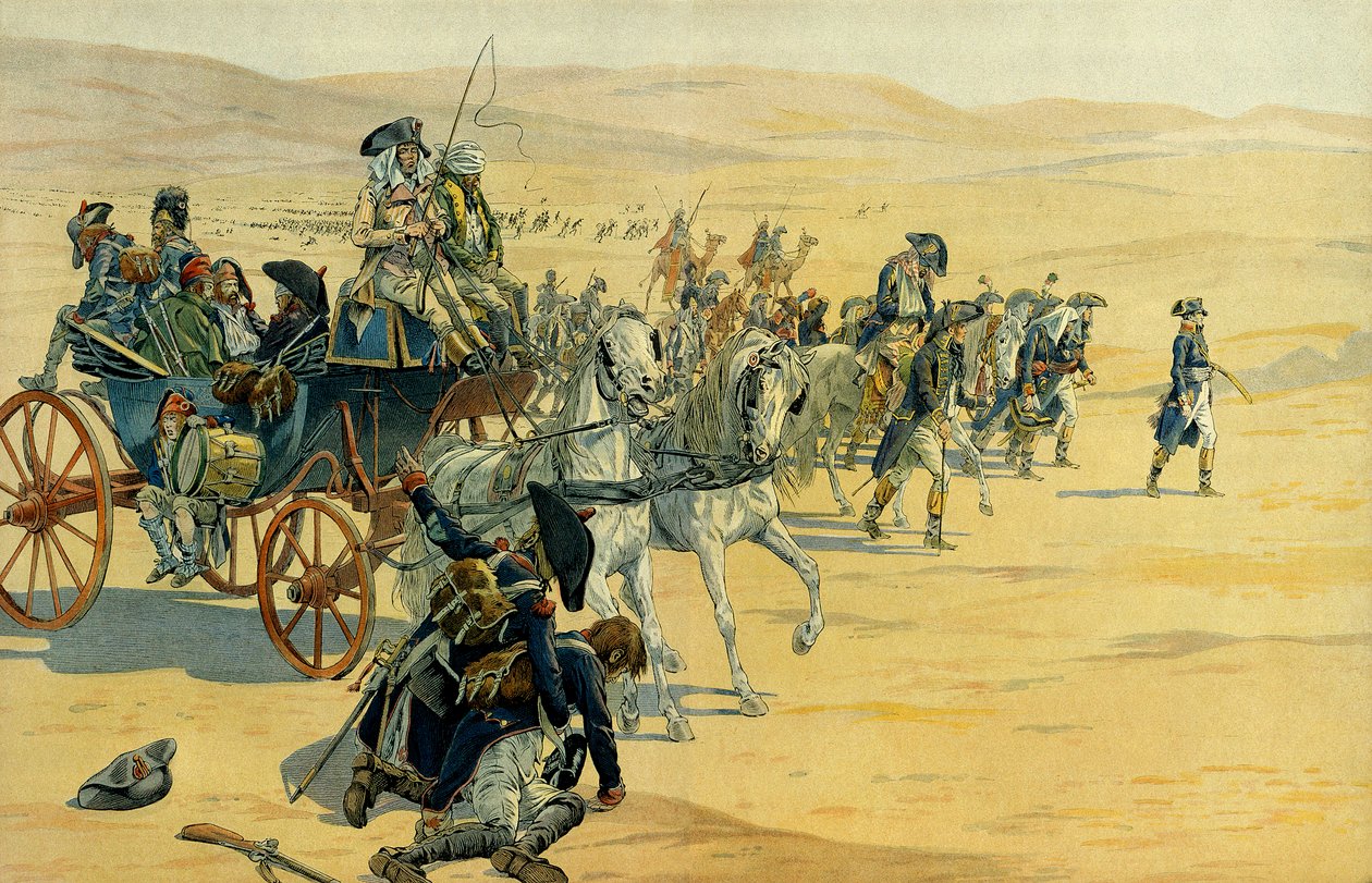 1798 年至 1801 年间拿破仑一世 (1769-1821) 从埃及出发的战役或远征。 Jacques Marie Gaston Onfray de Breville dit JOB (1858-1931) 的插图。 私人收藏 作者 Onfray de Breville Jacques Job的化名