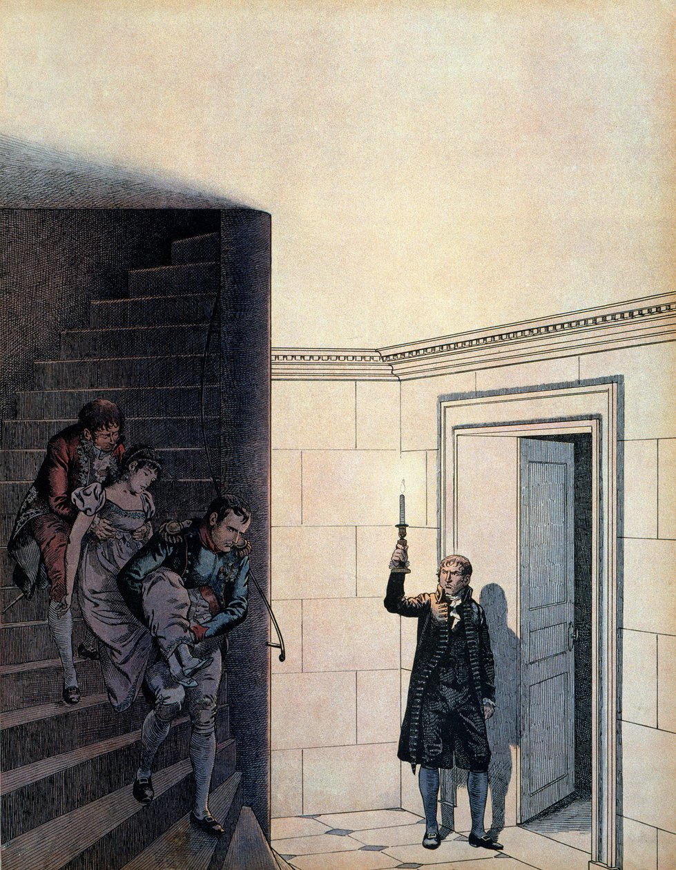 拿破仑一世-波拿巴皇帝（1769-1821）和他的内侍在1809年宣布离婚后，约瑟芬皇帝（1763-1814）曾在她的卧室里消失了。在乔治-蒙托盖尔的《拿破仑》中。Jacques Marie Gaston Onfray的插图 作者 Onfray de Breville Jacques Job的化名