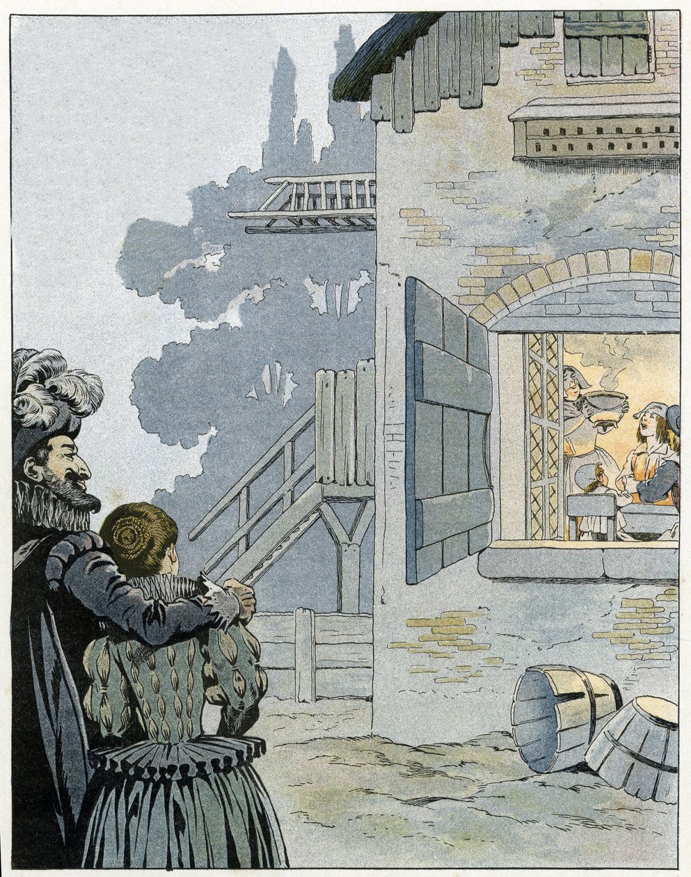 亨利四世（1553-1610）和锅里的鸡：国王观察了一户农民的用餐情况，并希望通过锅里的鸡来改善他们的生活条件，载于《法国，他的故事由G. Montorgueil讲述，由Job拍摄》1896年。私人c 作者 Onfray de Breville Jacques Job的化名