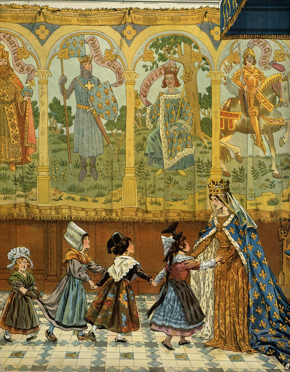 中世纪法国历史（Middle Ages）：法国各省的寓言证明了法国国王路易十一统治时期的王位，称为普鲁登特（1423-1483）。 Jacques Marie Gaston Onfray de Breville dit JOB (1858-1931) 的插图 作者 Onfray de Breville Jacques Job的化名