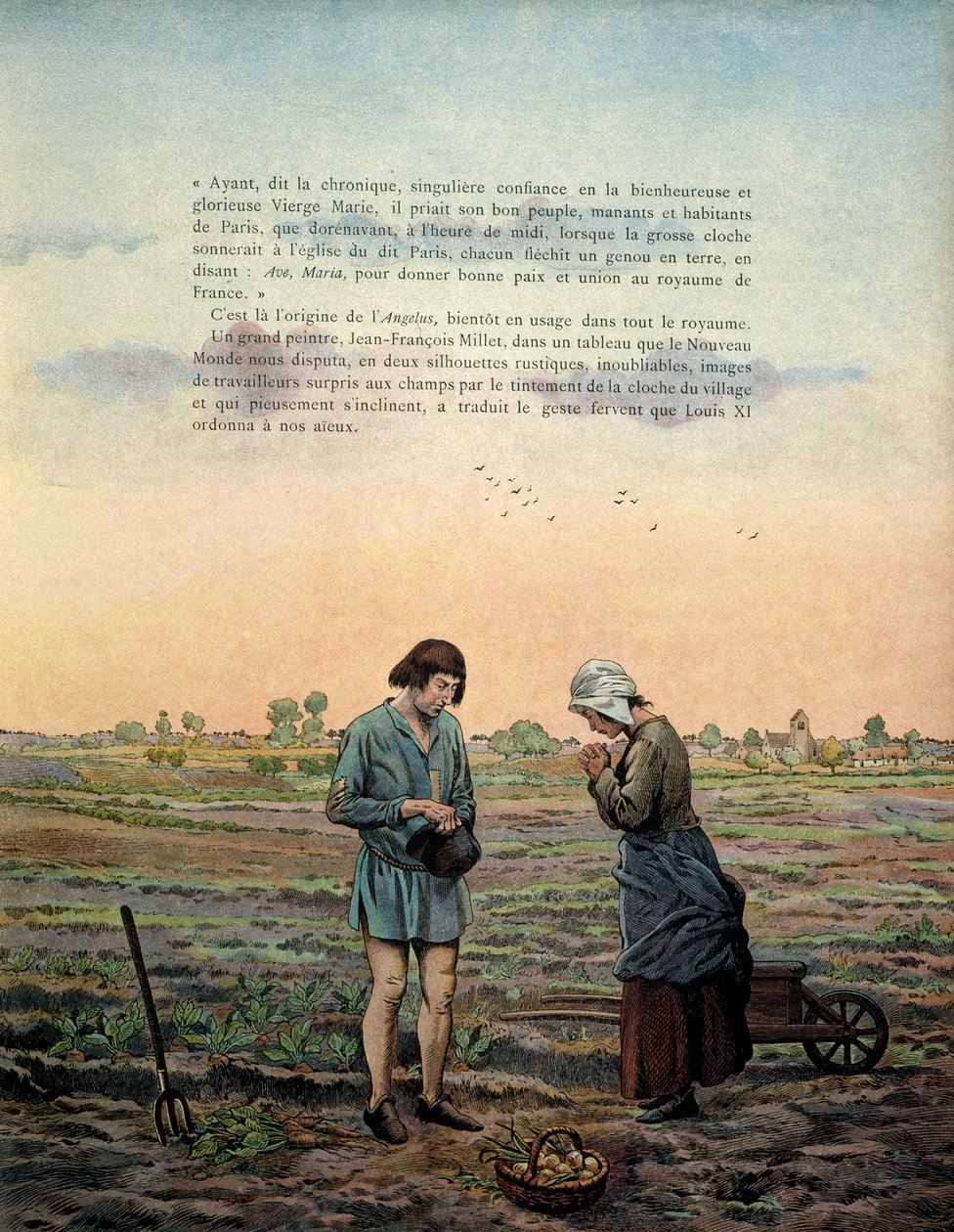 中世纪法国的历史（Middle Ages）：国王路易十一说谨慎（1423-1483）建立了天使的祈祷。 Jacques Marie Gaston Onfray de Breville dit JOB 的插图 (1858-1931) 作者 Onfray de Breville Jacques Job的化名