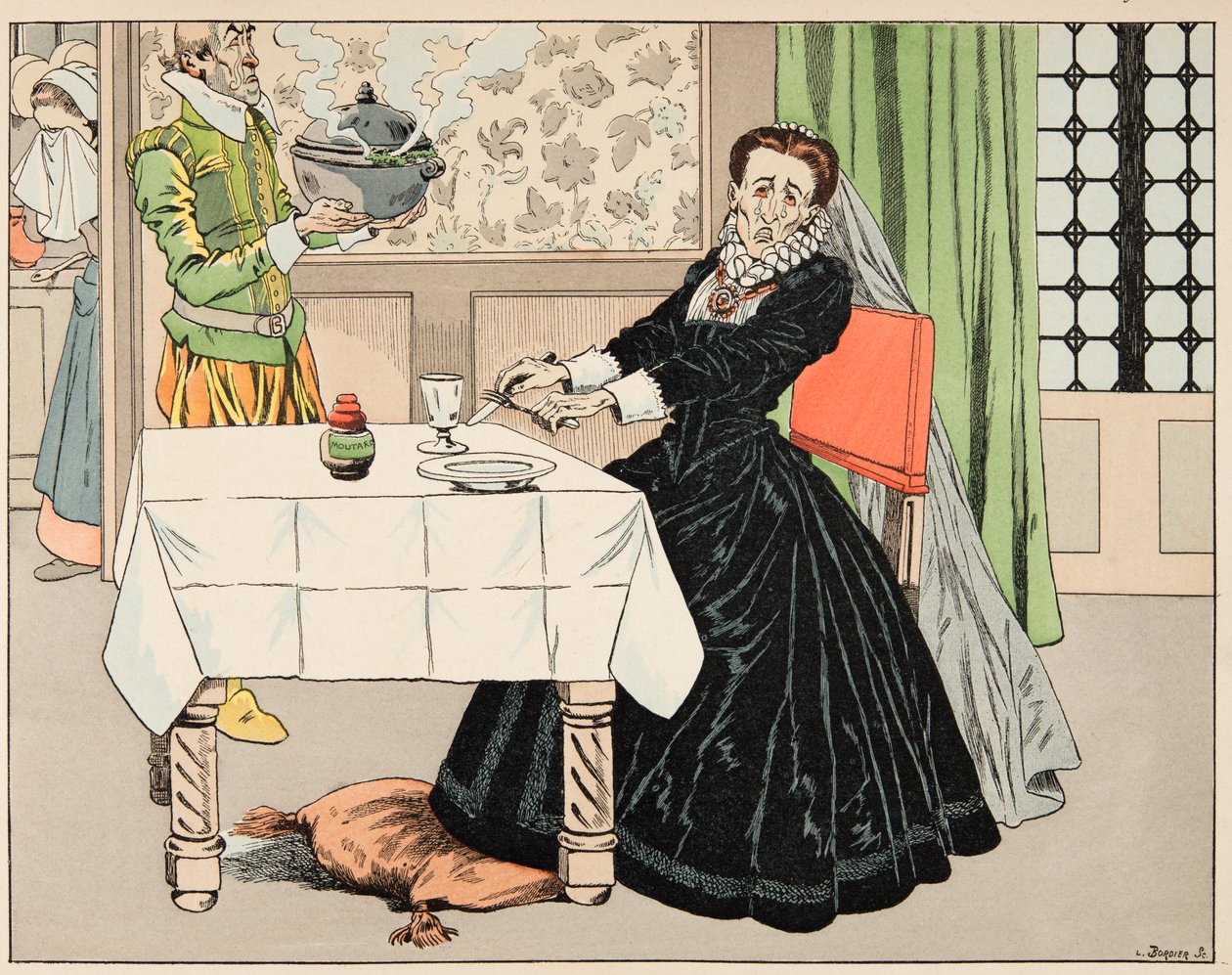 Jacques Marie Gaston Onfray de Breville dit JOB (1858-1931) 插图的“Le bon roy Henri”一书中的插图：一位母亲在巴黎围困期间吃了她的孩子 - 私人收藏 作者 Onfray de Breville Jacques Job的化名