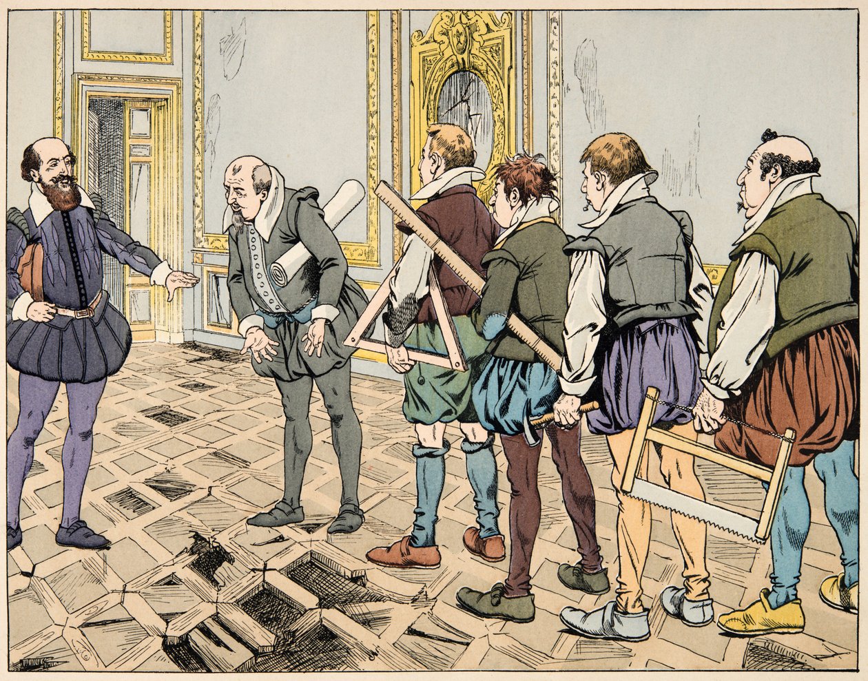 来自《Le bon roy Henri》一书的插图，由Jacques Marie Gaston Onfray de Breville dit JOB（1858-1931）绘制。苏利（马克西米利安-德-贝图纳）表现出严重的经济状况 - 私人收藏 作者 Onfray de Breville Jacques Job的化名