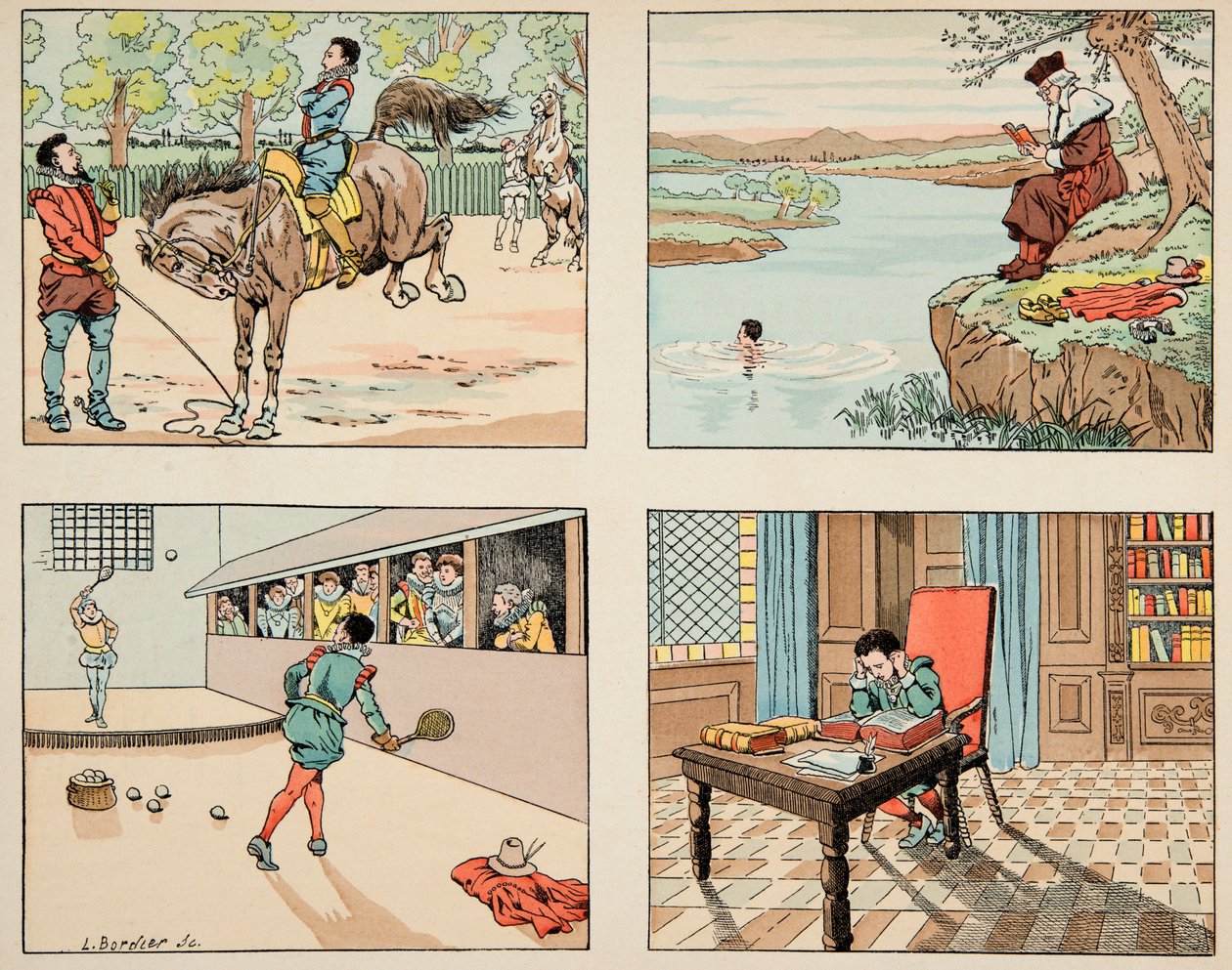 插图取自“Le bon roy Henri”一书，由 Jacques Marie Gaston Onfray de Breville dit JOB (1858-1931) 插图：Education of Henri IV - 私人收藏 作者 Onfray de Breville Jacques Job的化名