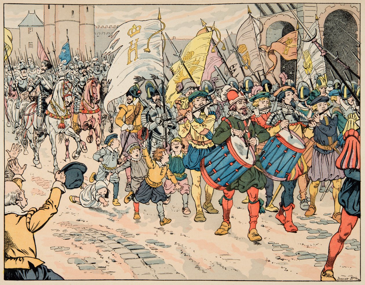 插图取自“Le bon roy Henri”一书，由 Jacques Marie Gaston Onfray de Breville dit JOB (1858-1931) 插图：亨利四世于 1594 年 3 月 21 日在巴黎进入 - 私人收藏 作者 Onfray de Breville Jacques Job的化名