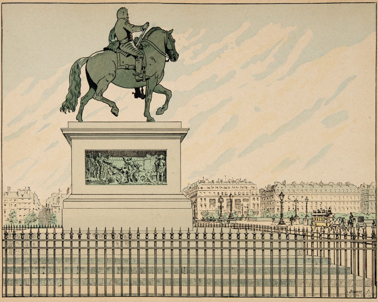 插图取自“Le bon roy Henri”一书，由 Jacques Marie Gaston Onfray de Breville dit JOB (1858-1931) 插图：纪念亨利四世的 erige 雕像 - 私人收藏 作者 Onfray de Breville Jacques Job的化名