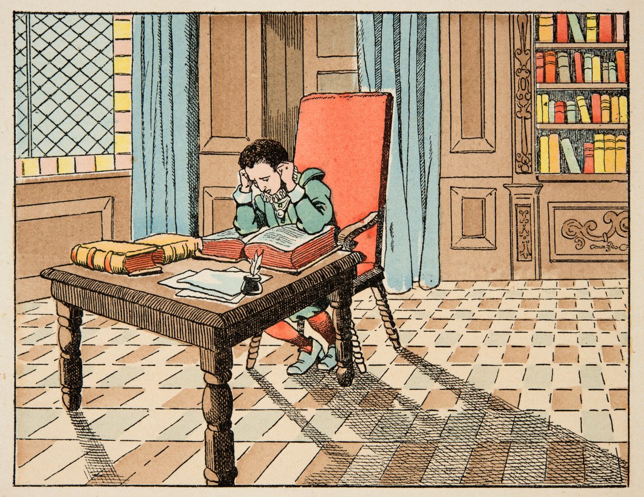 插图取自“Le bon roy Henri”一书，由 Jacques Marie Gaston Onfray de Breville dit JOB (1858-1931) 插图：16 世纪的教育：经典讲座 - 私人收藏 作者 Onfray de Breville Jacques Job的化名