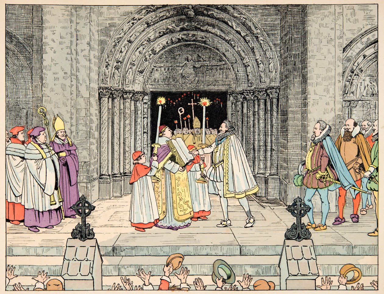 插图取自“Le bon roy Henri”一书，由 Jacques Marie Gaston Onfray de Breville dit JOB (1858-1931) 插图：Henri IV, Basilica Saint Denis 放弃他的宗教并皈依 - 私人收藏 作者 Onfray de Breville Jacques Job的化名