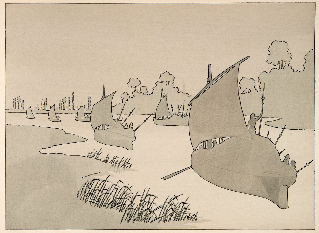 插图取自 Jacques Marie Gaston Onfray de Breville dit JOB (1858-1931) 的“Le bon roy Henri”一书：帕尔马公爵试图通过船向巴黎供应 - 私人收藏 作者 Onfray de Breville Jacques Job的化名