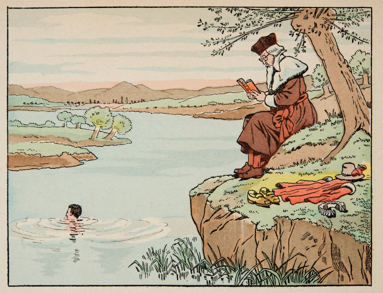 插图取自《Le bon roy Henri》一书，由Jacques Marie Gaston Onfray de Breville dit JOB（1858-1931）绘制。16世纪的教育：游泳 - 私人收藏 作者 Onfray de Breville Jacques Job的化名