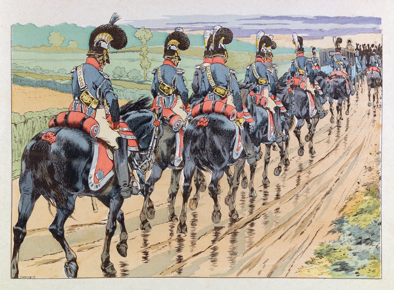 Jacques Marie Gaston Onfray de Breville dit JOB (1858 - 1931)； 《法兰西重剑》一书插图：帝国护送拿破仑； 科尔，部分 作者 Onfray de Breville Jacques Job的化名