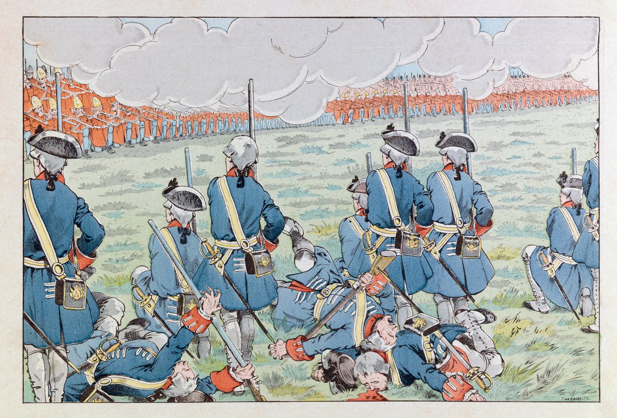 Jacques Marie Gaston Onfray de Breville dit JOB (1858 - 1931)； 《法兰西重剑》一书中的插图：1745 年 5 月 11 日的丰特努瓦战役； 科尔，部分 作者 Onfray de Breville Jacques Job的化名