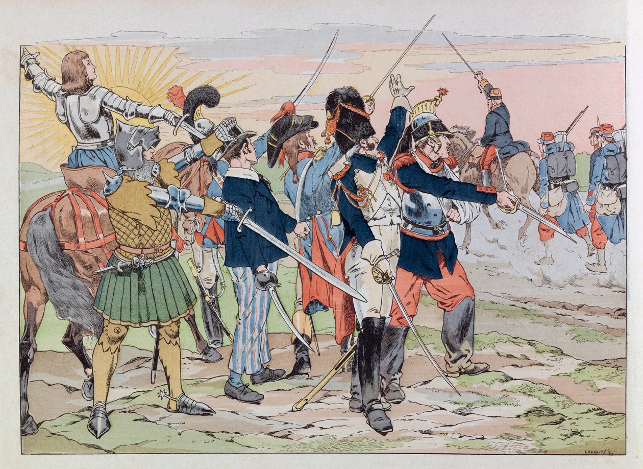 Jacques Marie Gaston Onfray de Breville dit JOB (1858 - 1931); "Les epees de France "一书中的插图：从法国的荣耀到1914年的诗歌的寓言; Coll, Part 作者 Onfray de Breville Jacques Job的化名