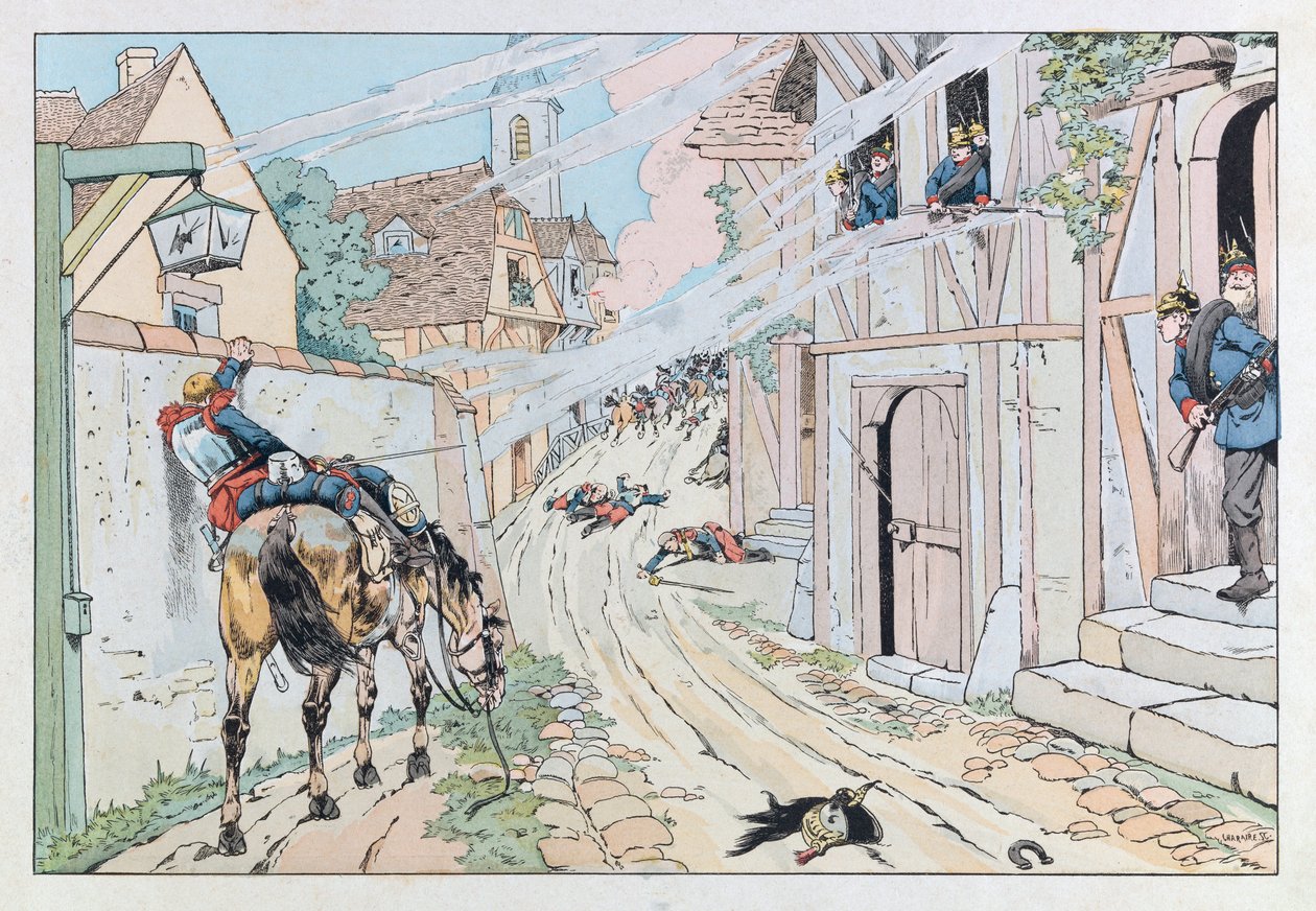 Jacques Marie Gaston Onfray de Breville dit JOB (1858 - 1931); Illustration taken from the book “” Les epees de France””: Episode of the Franco Prussian War of 1870, Assault given by the 9th Cuirassiers in the village of Morsbronn; Coll, Part 作者 Onfray de Breville Jacques Job的化名