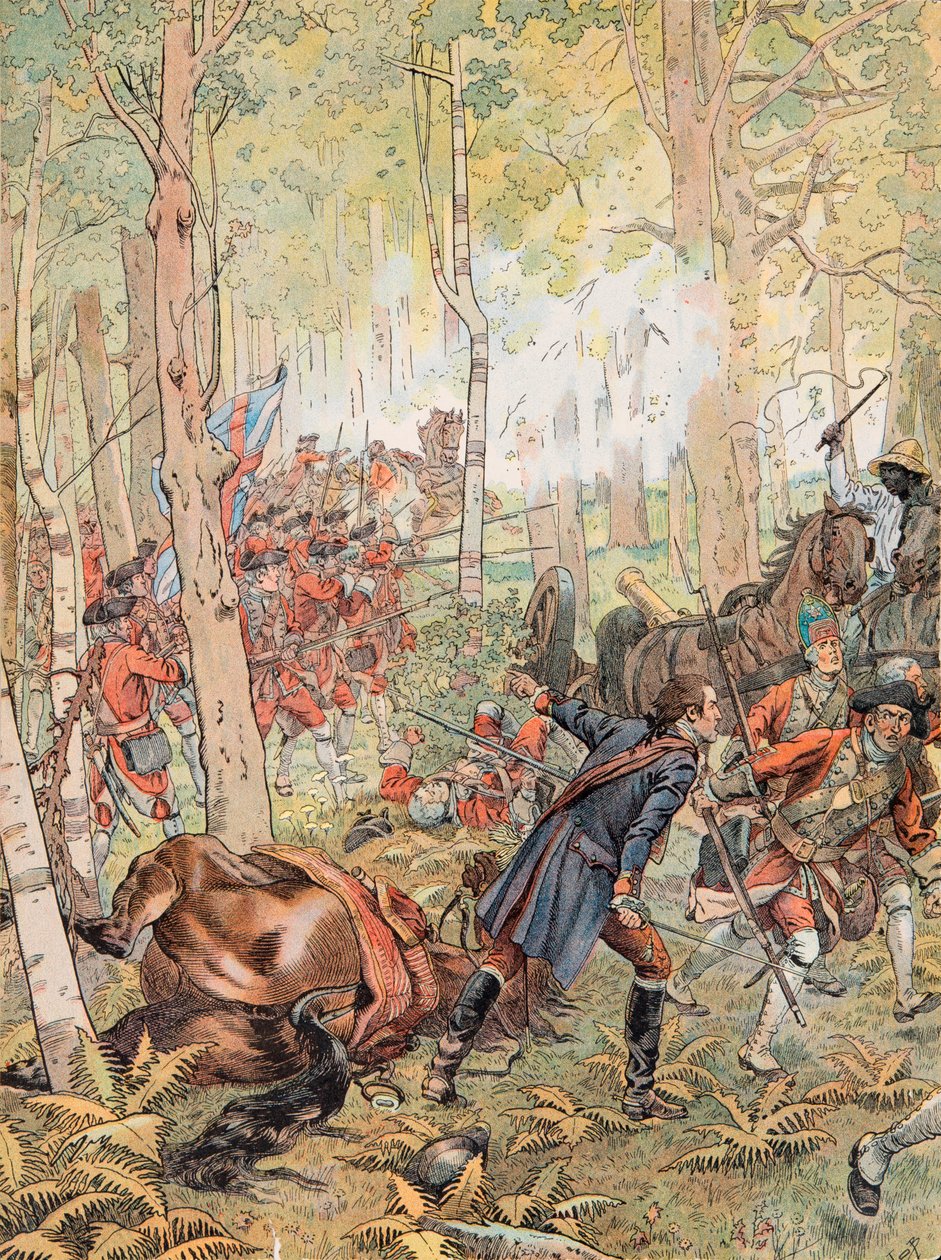 Jacques Marie Gaston Onfroy de Breville dit JOB (1858-1931) - George Washington at the Battle of Monongahela against the French on July 9 作者 Onfray de Breville Jacques Job的化名