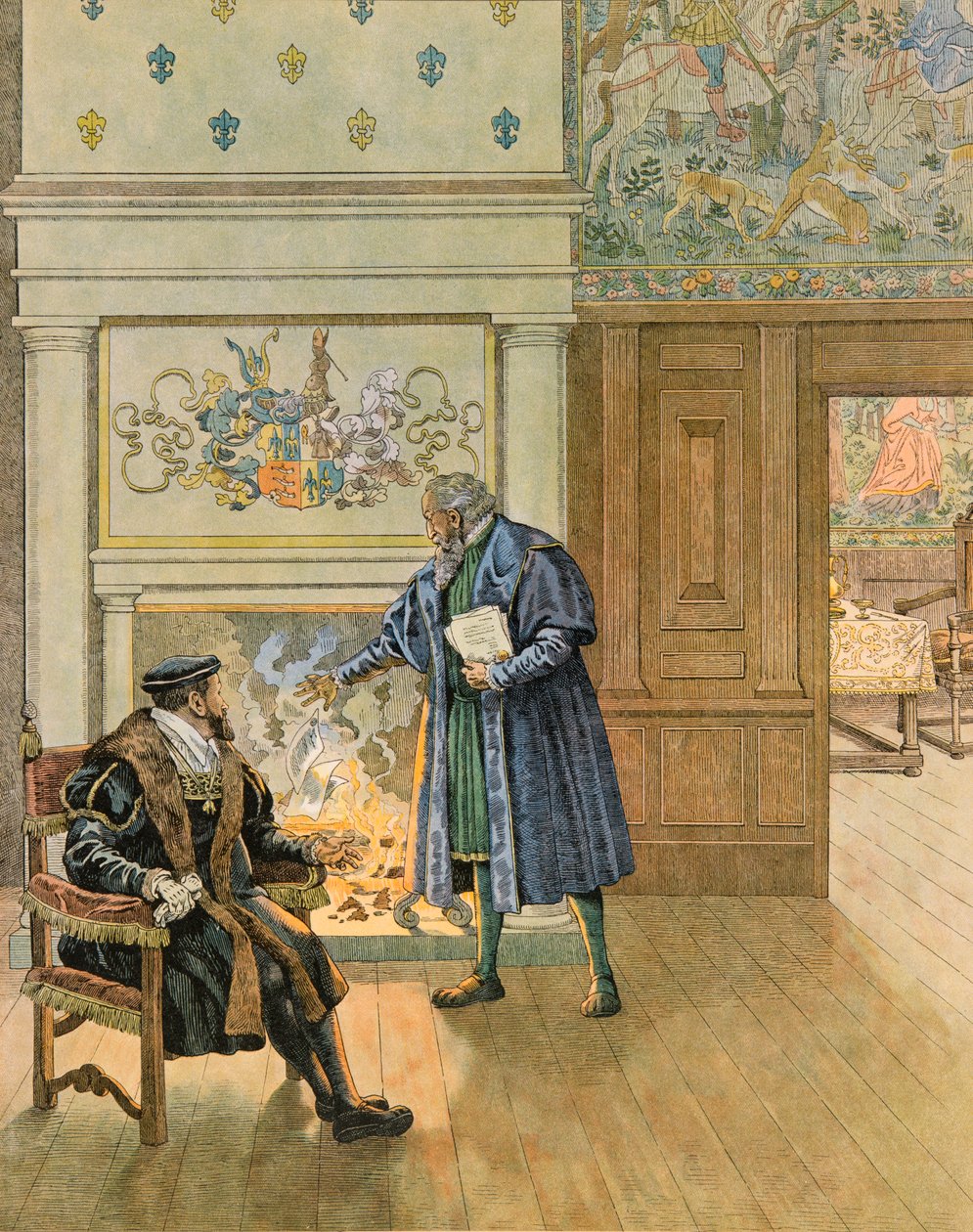 Jacques Marie Gaston Onfroy de Breville dit JOB (1858-1931) - History of Belgium: Emperor Charles V (1500 - 1558) visiting the great merchants and financiers of the city of Antwerp, Private Collection 作者 Onfray de Breville Jacques Job的化名
