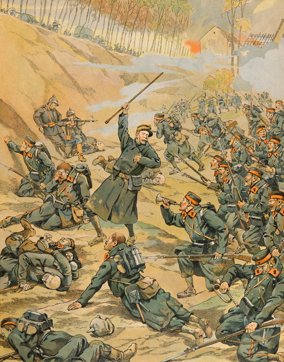 Jacques Marie Gaston Onfroy de Breville dit JOB (1858-1931) - 比利时的历史。1914年Yser战役中步兵对Schoorbakke Tervaete环路的防御，私人收藏 作者 Onfray de Breville Jacques Job的化名