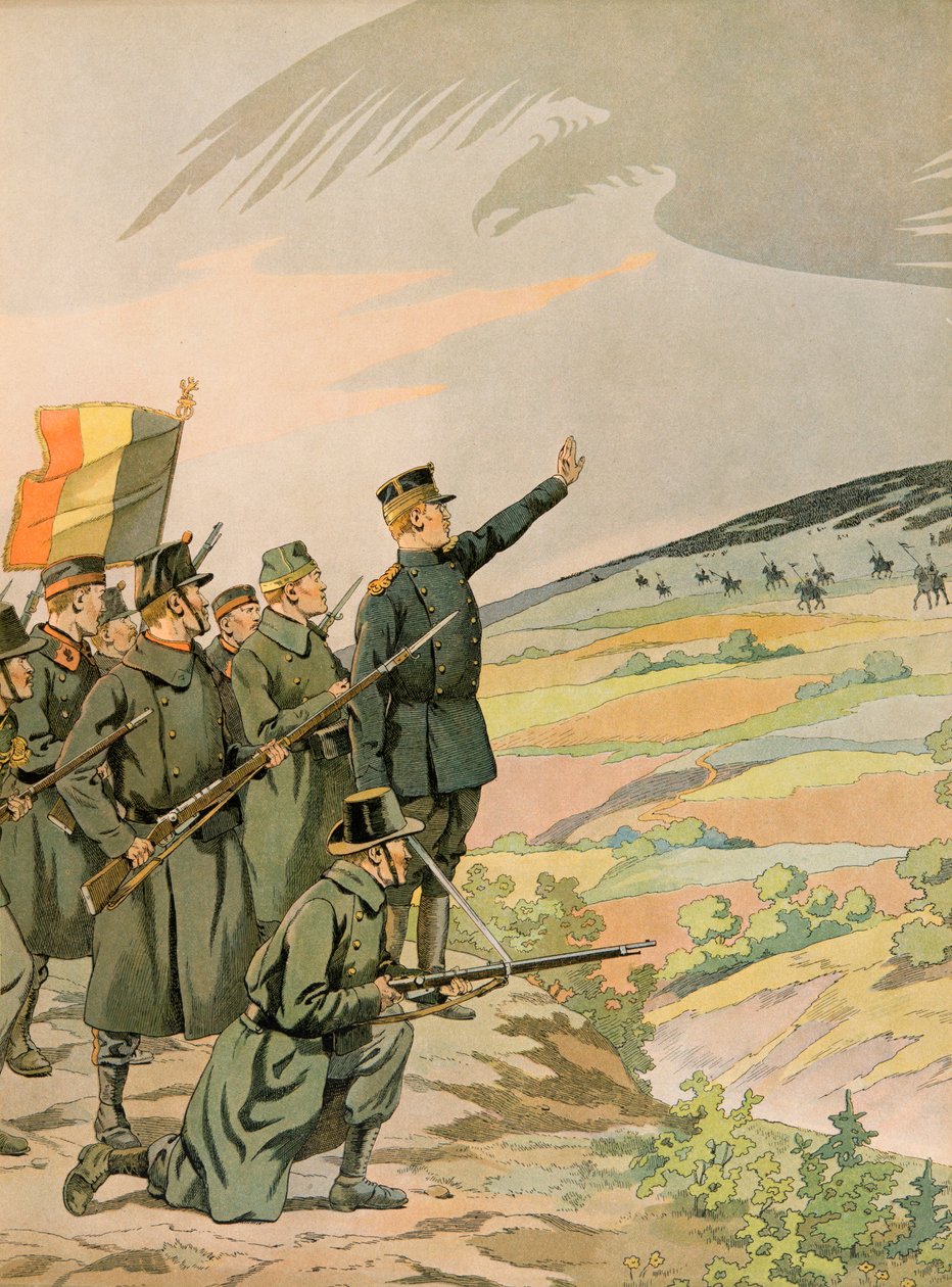 Jacques Marie Gaston Onfroy de Breville dit JOB (1858-1931) - 比利时的历史。阿尔伯特国王（1875-1934）和比利时军队在第一次世界大战期间面对德国的入侵，私人收藏品 作者 Onfray de Breville Jacques Job的化名