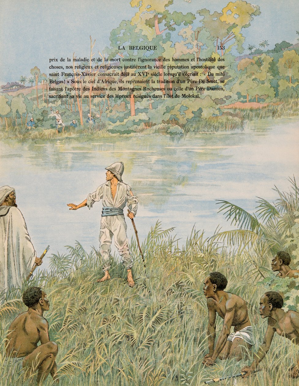 雅克-玛丽-加斯顿-奥弗罗伊-德-布雷维尔（Jacques Marie Gaston Onfroy de Breville dit JOB，1858-1931）--比利时历史。中士亨利-德-布吕耶（1868-1892）和中尉约瑟夫-利彭斯（1892年去世）1889年在刚果的拉洛马米河畔，私人收藏。 作者 Onfray de Breville Jacques Job的化名