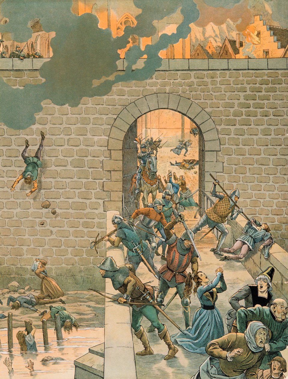 Jacques Marie Gaston Onfroy de Breville dit JOB (1858-1931) - 比利时历史：夏洛来伯爵查理 (1433-1477) 于 1466 年 8 月 25 日风暴烧毁迪南市，私人收藏 作者 Onfray de Breville Jacques Job的化名