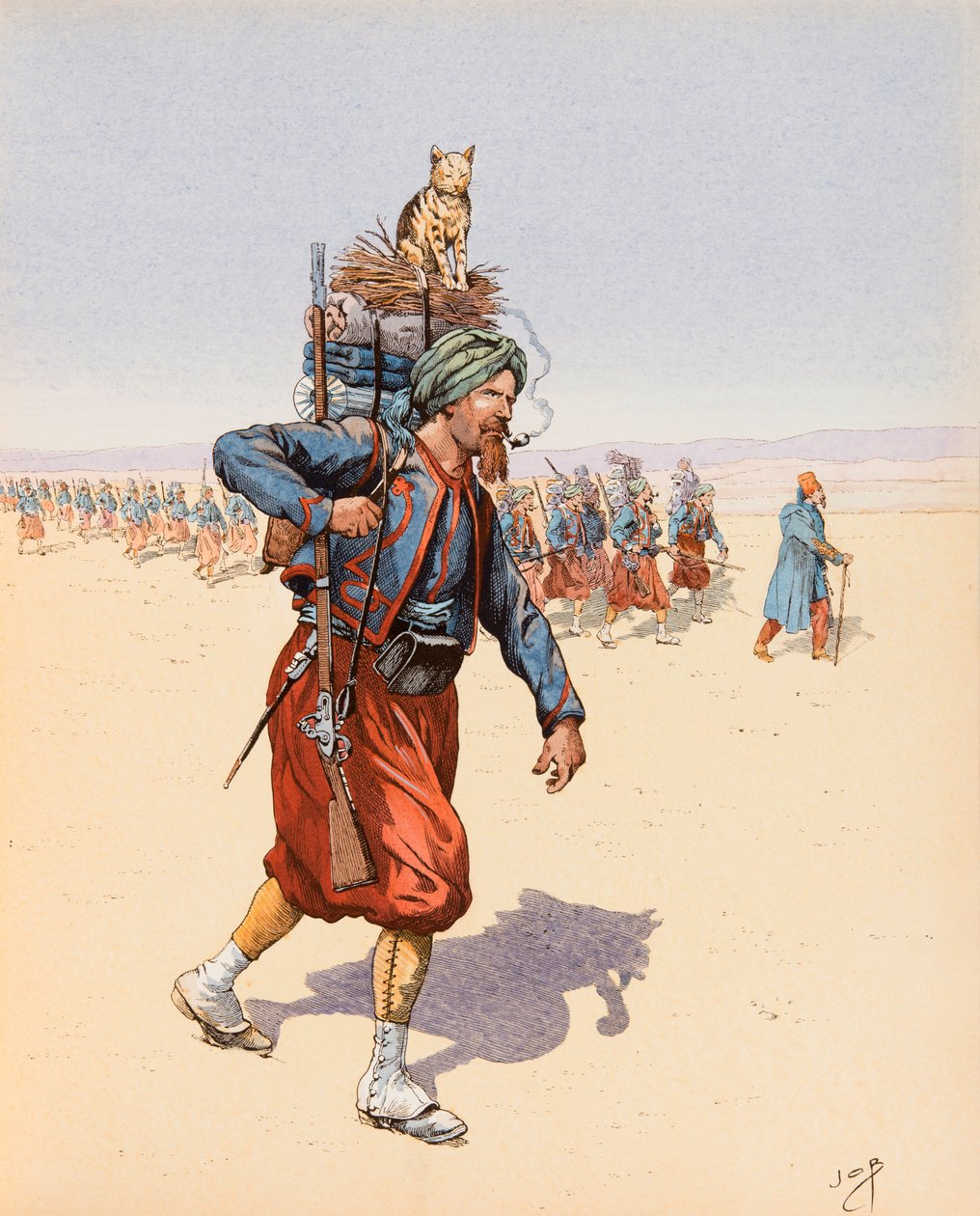 Jacques Marie Gaston Onfroy de Breville dit JOB (1858-1931) - Le Zouzou（在沙漠中探险的 Zouave），私人收藏 作者 Onfray de Breville Jacques Job的化名