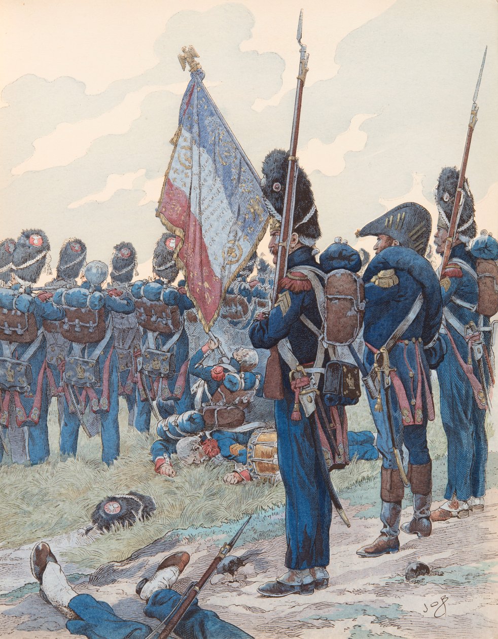 Jacques Marie Gaston Onfroy de Breville dit JOB (1858-1931) - Le last carre à Waterloo（1815 年 6 月 18 日），私人收藏 作者 Onfray de Breville Jacques Job的化名