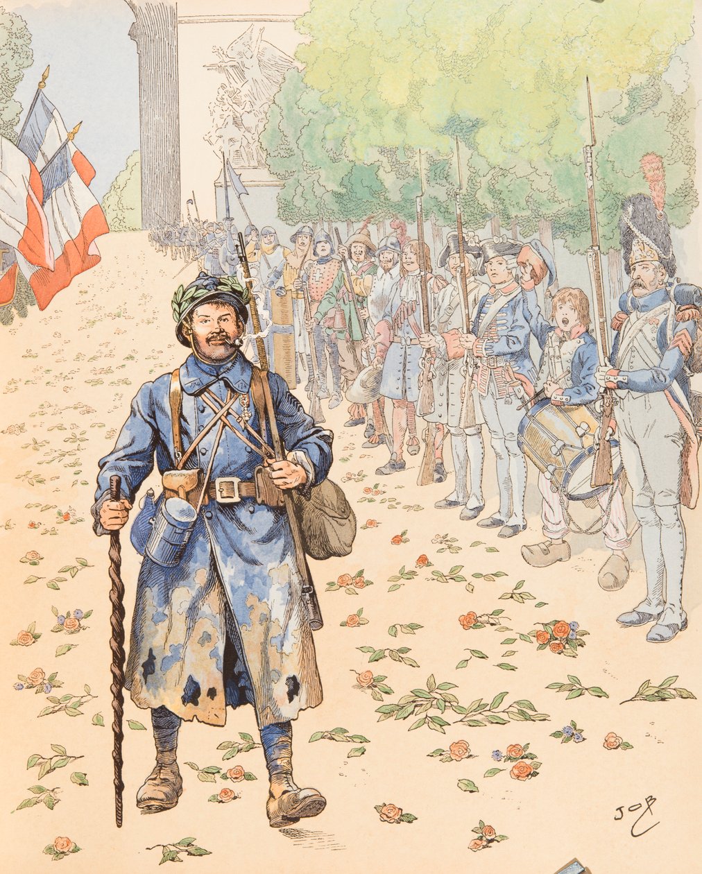 Jacques Marie Gaston Onfroy de Breville dit JOB (1858-1931) - Le triumphe du poilu（法国军队向毛茸茸的致敬的寓言），私人收藏 作者 Onfray de Breville Jacques Job的化名