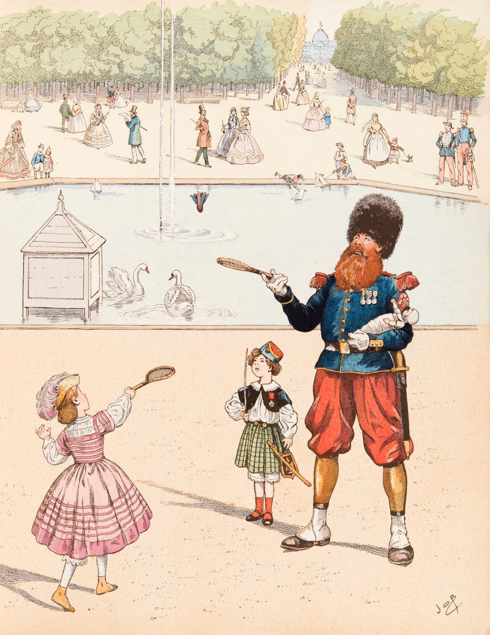 Jacques Marie Gaston Onfroy de Breville dit JOB (1858-1931) - 工兵（在公共花园里和孩子们玩耍的法国军队），私人收藏 作者 Onfray de Breville Jacques Job的化名
