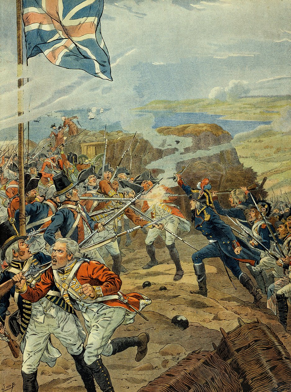 莱茵军和法国大革命 1789 年：拿破仑一世 (1769-1821) 于 1793 年在土伦向英国人发起进攻。法国南部的边界被联合起来反对大革命的列强入侵。 英国人特别占领了土伦 作者 Onfray de Breville Jacques Job的化名