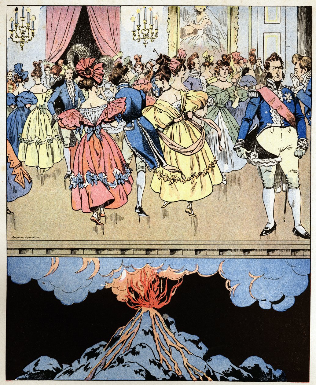我们在火山上跳舞。萨尔瓦迪伯爵（Narcisse Achille de Salvandy）（1795-1856）的话，预测了奥尔良公爵路易-菲利普一世（Louis-Philippe）的三个光荣的革命。 作者 Onfray de Breville Jacques Job的化名