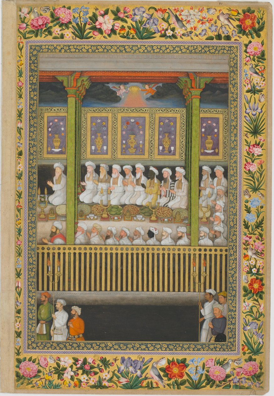 庆祝先知生日之夜》，选自圣彼得堡画册，约 1635-1752 年（纸面不透明水彩和金色） 作者 Hoshang (attr.to) Bulaqi 之子